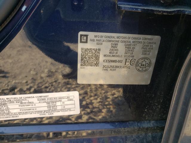 Photo 10 from auction – 2019 CHEVROLET IMPALA LT with VIN 2G11Z5S39K9140581