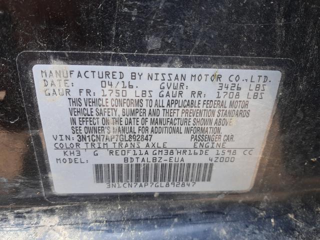 Photo 10 from auction – 2016 NISSAN VERSA S with VIN 3N1CN7AP7GL892847
