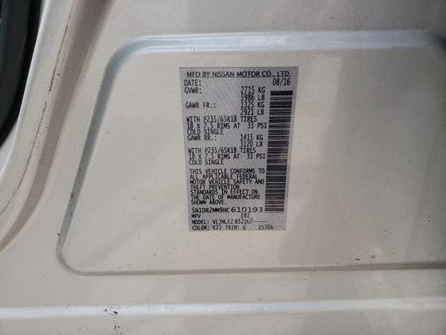 Photo 10 from auction – 2017 NISSAN PATHFINDER with VIN 5N1DR2MM9HC610193