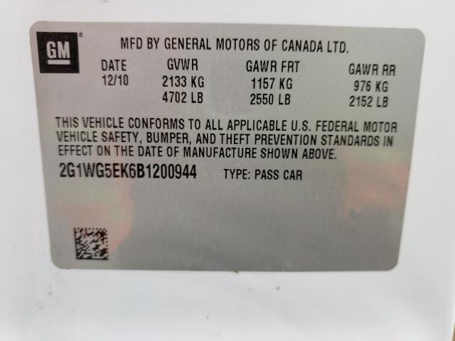 Photo 10 from auction – 2011 CHEVROLET IMPALA LT with VIN 2G1WG5EK6B1200944