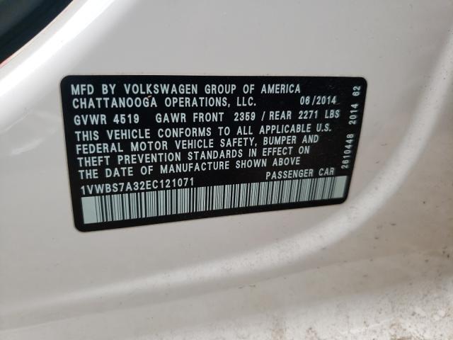 Photo 10 from auction – 2014 VOLKSWAGEN PASSAT SE with VIN 1VWBS7A32EC121071