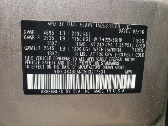 Photo 10 from auction – 2017 SUBARU OUTBACK 2. with VIN 4S4BSANC5H3217531