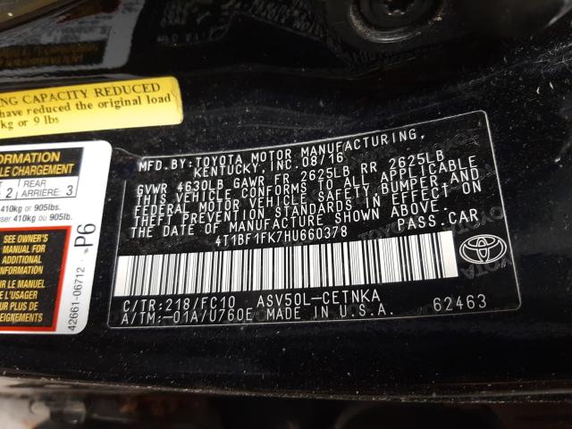Photo 10 from auction – 2017 TOYOTA CAMRY with VIN 4T1BF1FK7HU660378
