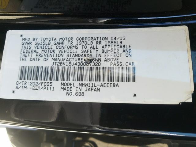 Photo 10 from auction – 2003 TOYOTA PRIUS with VIN JT2BK18U430087320