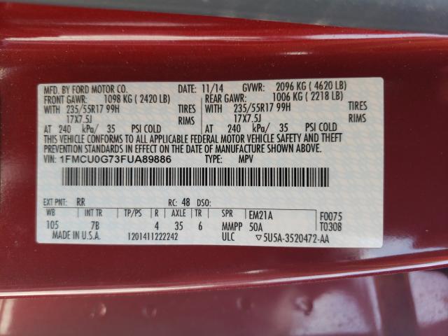 Photo 10 from auction – 2015 FORD ESCAPE SE with VIN 1FMCU0G73FUA89886
