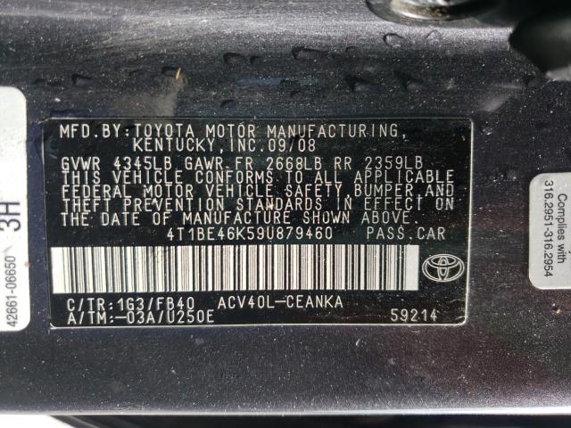 Photo 10 from auction – 2009 TOYOTA CAMRY BASE with VIN 4T1BE46K59U879460