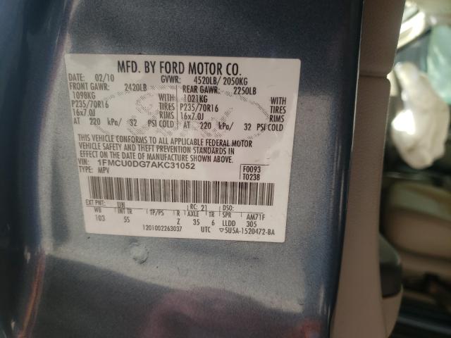 Photo 10 from auction – 2010 FORD ESCAPE XLT with VIN 1FMCU0DG7AKC31052
