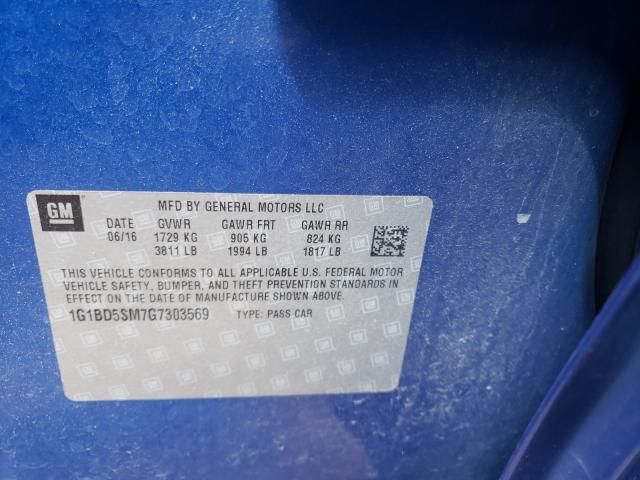 Photo 10 from auction – 2016 CHEVROLET CRUZE LT with VIN 1G1BD5SM7G7303569