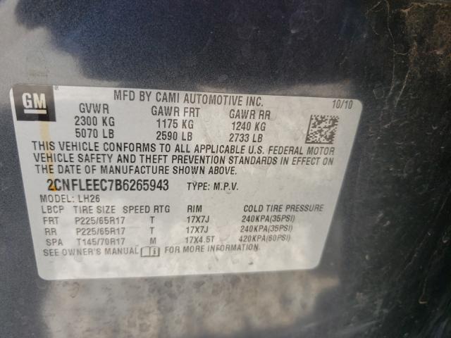 Photo 10 from auction – 2011 CHEVROLET EQUINOX LT with VIN 2CNFLEEC7B6265943