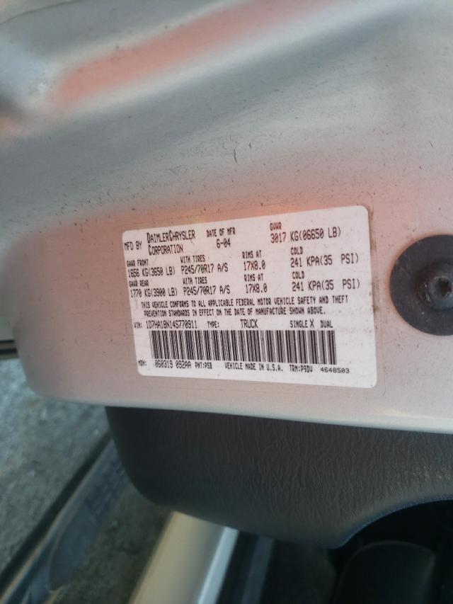 Photo 10 from auction – 2004 DODGE RAM 1500 S with VIN 1D7HA18N14S770911