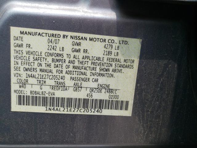 Photo 10 from auction – 2007 NISSAN ALTIMA 2.5 with VIN 1N4AL21E27C205240
