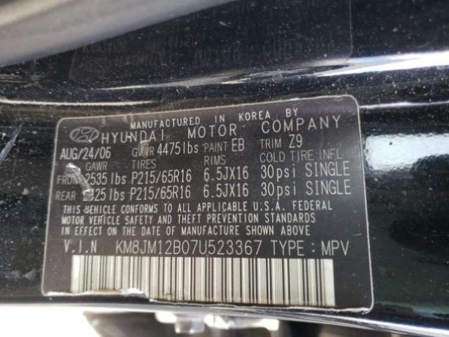 Photo 10 from auction – 2007 HYUNDAI TUCSON GLS with VIN KM8JM12B07U523367