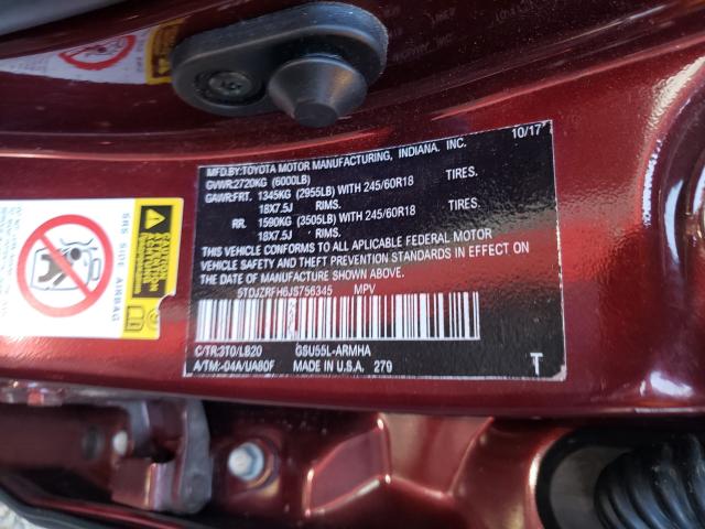 Photo 10 from auction – 2018 TOYOTA HIGHLANDER with VIN 5TDJZRFH0JS496055