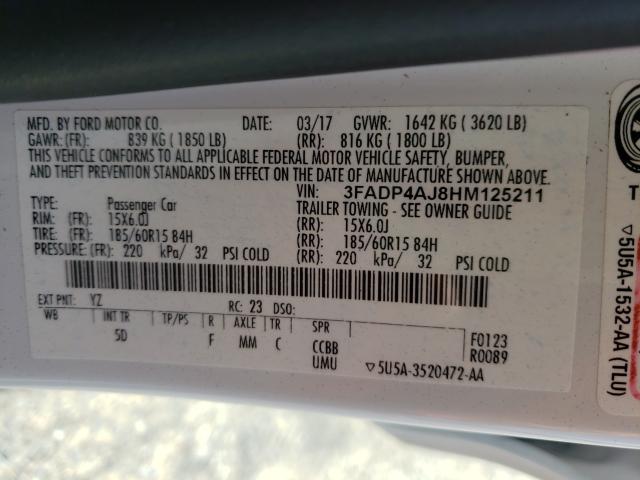 Photo 10 from auction – 2017 FORD FIESTA S with VIN 3FADP4AJ8HM125211