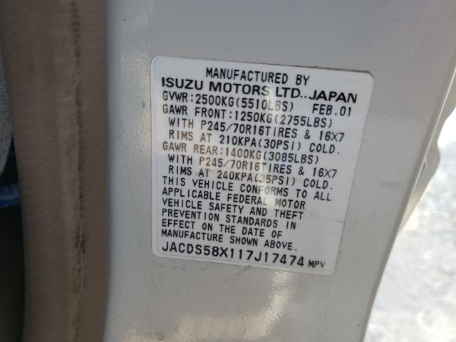 Photo 10 from auction – 2001 ISUZU TROOPER S with VIN JACDS58X117J17474