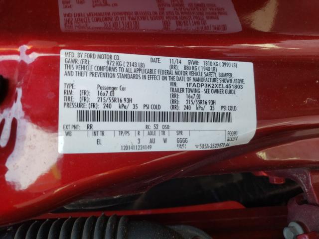 Photo 10 from auction – 2014 FORD FOCUS SE with VIN 1FADP3K2XEL451803