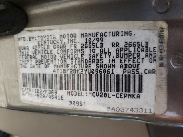 Photo 10 from auction – 2000 TOYOTA CAMRY LE with VIN 4T1BF28K2YU096061