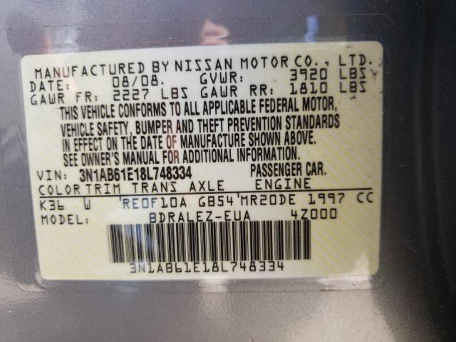 Photo 10 from auction – 2008 NISSAN SENTRA 2.0 with VIN 3N1AB61E18L748334