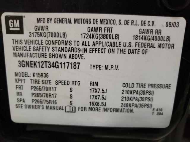 Photo 10 from auction – 2004 CHEVROLET AVALANCHE with VIN 3GNEK12T34G117187
