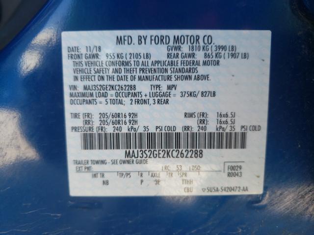 Photo 10 from auction – 2019 FORD ECOSPORT S with VIN MAJ3S2GE2KC262288