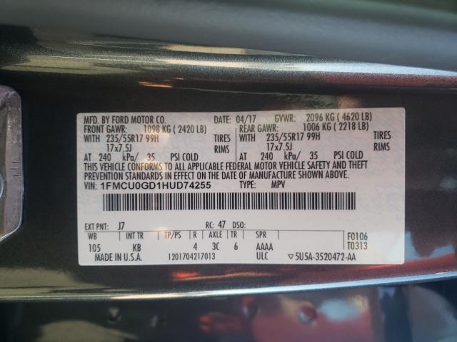 Photo 10 from auction – 2017 FORD ESCAPE SE with VIN 1FMCU0GD1HUD74255