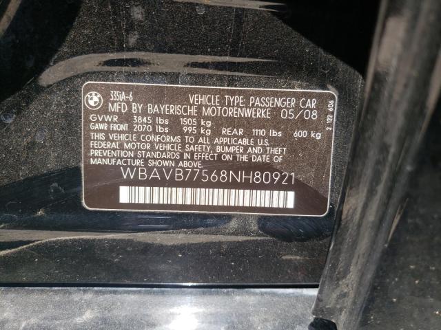 Photo 10 from auction – 2008 BMW 335 I with VIN WBAVB77568NH80921