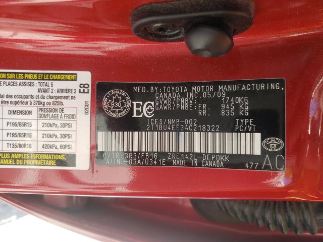 Photo 10 from auction – 2010 TOYOTA COROLLA BA with VIN 2T1BU4EE3AC218322