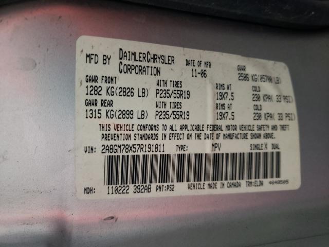Photo 10 from auction – 2007 CHRYSLER PACIFICA L with VIN 2A8GM78X57R191811