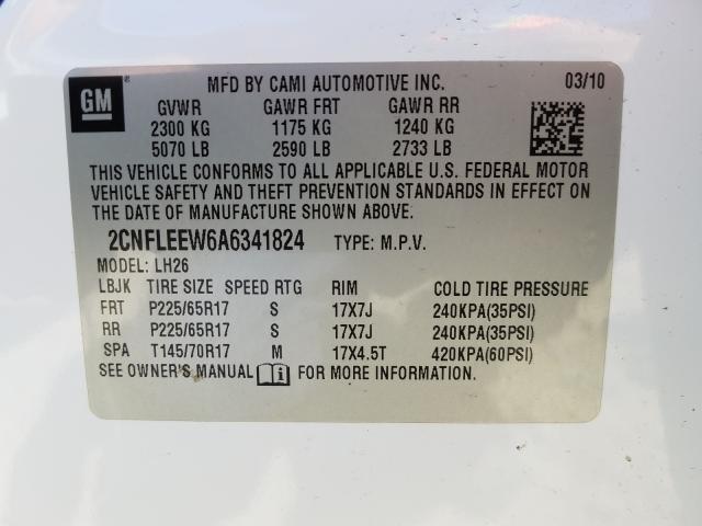 Photo 10 from auction – 2010 CHEVROLET EQUINOX LT with VIN 2CNFLEEW6A6341824