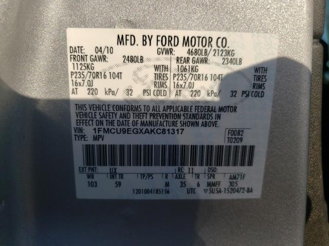 Photo 10 from auction – 2010 FORD ESCAPE LIM with VIN 1FMCU9EGXAKC81317