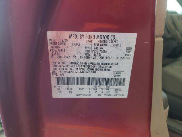 Photo 10 from auction – 2010 FORD ESCAPE XLT with VIN 1FMCU9D78AKB43390