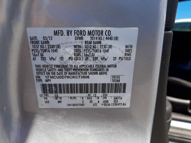 Photo 10 from auction – 2012 FORD ESCAPE XLT with VIN 1FMCU0D76CKC73506