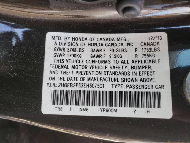 Photo 10 from auction – 2014 HONDA CIVIC LX with VIN 2HGFB2F53EH507501