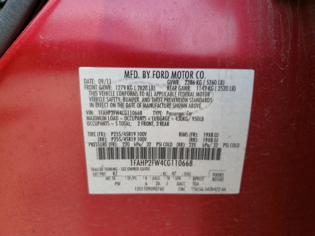Photo 10 from auction – 2012 FORD TAURUS LIM with VIN 1FAHP2FW4CG110668