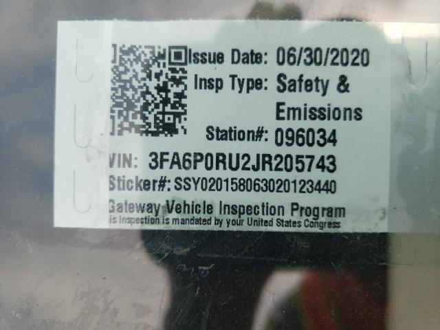 Photo 10 from auction – 2018 FORD FUSION TIT with VIN 3FA6P0RU2JR205743