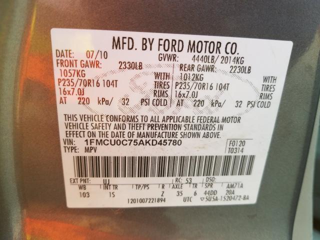 Photo 10 from auction – 2010 FORD ESCAPE XLS with VIN 1FMCU0C75AKD45780
