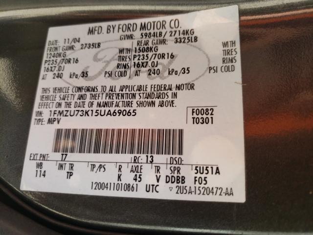 Photo 10 from auction – 2005 FORD EXPLORER X with VIN 1FMZU73K15UA69065