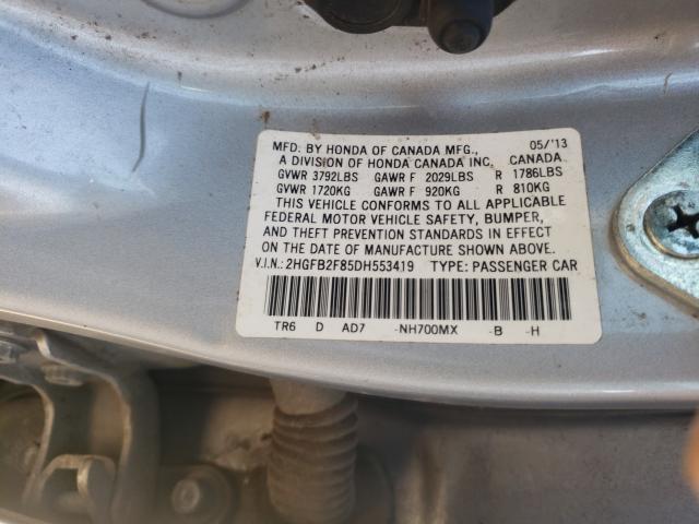 Photo 10 from auction – 2013 HONDA CIVIC EX with VIN 2HGFB2F85DH553419