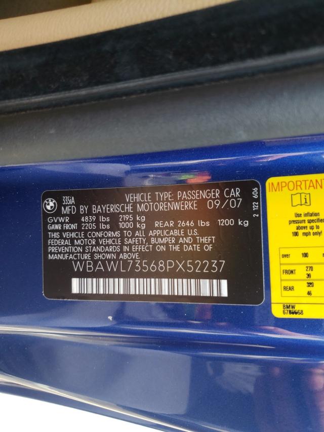 Photo 10 from auction – 2008 BMW 335 I with VIN WBAWL73568PX52237