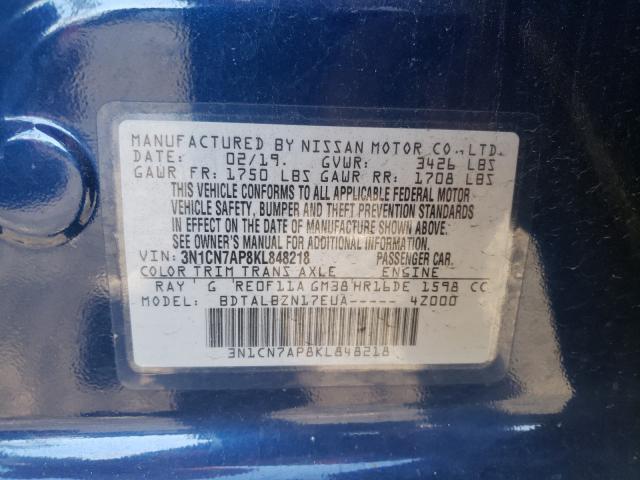 Photo 10 from auction – 2019 NISSAN VERSA S with VIN 3N1CN7AP8KL848218