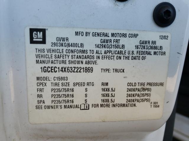 Photo 10 from auction – 2003 CHEVROLET SILVERADO with VIN 1GCEC14X63Z221869
