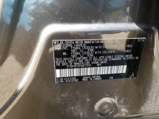 Photo 10 from auction – 2015 TOYOTA RAV4 LIMIT with VIN 2T3DFREV4FW277845