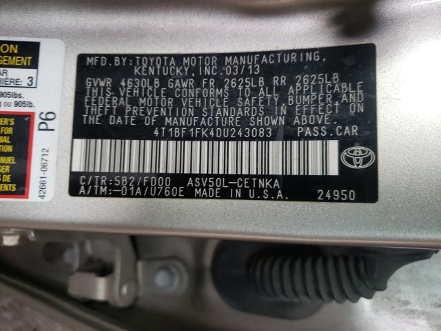 Photo 10 from auction – 2013 TOYOTA CAMRY L with VIN 4T1BF1FK4DU243083