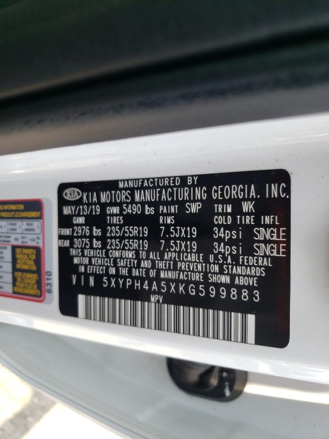 Photo 10 from auction – 2019 KIA SORENTO EX with VIN 5XYPH4A5XKG599883