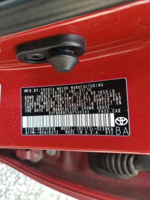 Photo 10 from auction – 2016 TOYOTA COROLLA L with VIN 5YFBURHE5GP544544