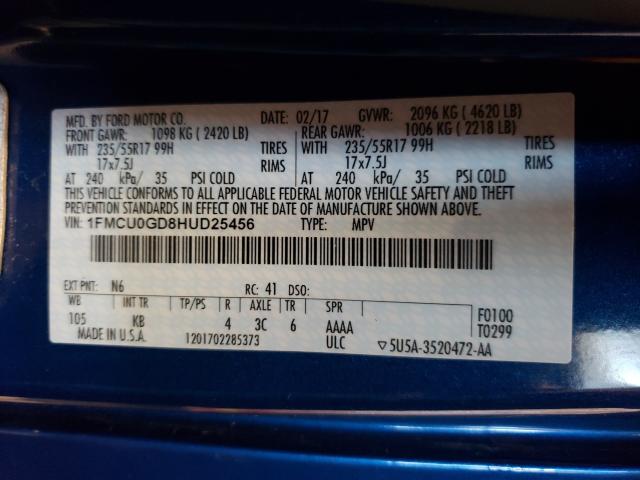 Photo 10 from auction – 2017 FORD ESCAPE SE with VIN 1FMCU0GD8HUD25456