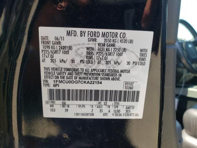 Photo 10 from auction – 2012 FORD ESCAPE XLT with VIN 1FMCU0DG7CKA22154