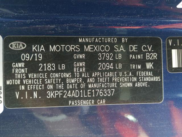 Photo 10 from auction – 2020 KIA FORTE FE with VIN 3KPF24AD1LE176337