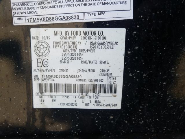 Photo 10 from auction – 2016 FORD EXPLORER X with VIN 1FM5K8D88GGA08830