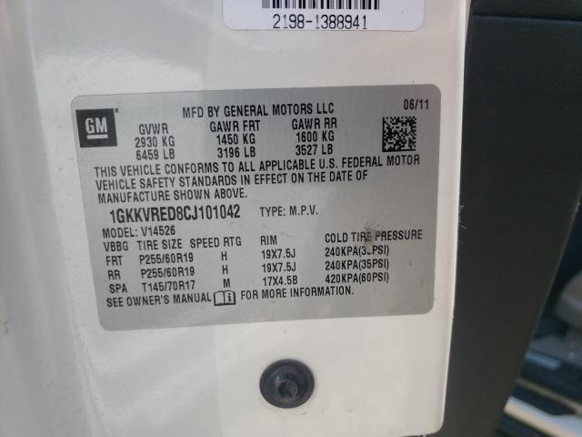 Photo 10 from auction – 2012 GMC ACADIA SLT with VIN 1GKKVRED8CJ101042